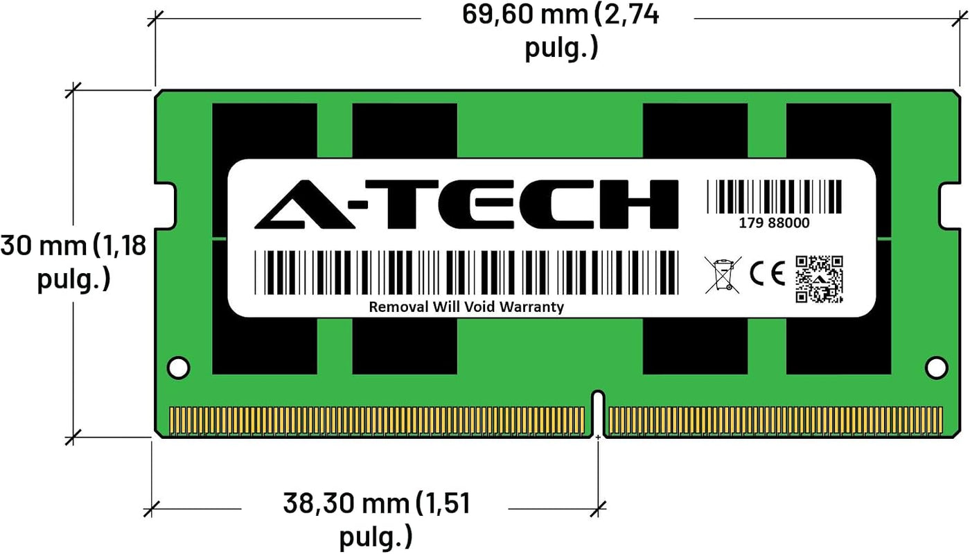 A-Tech 16GB DDR4 3200 MHz SODIMM PC4-25600 (PC4-3200AA) CL22 Módulo...