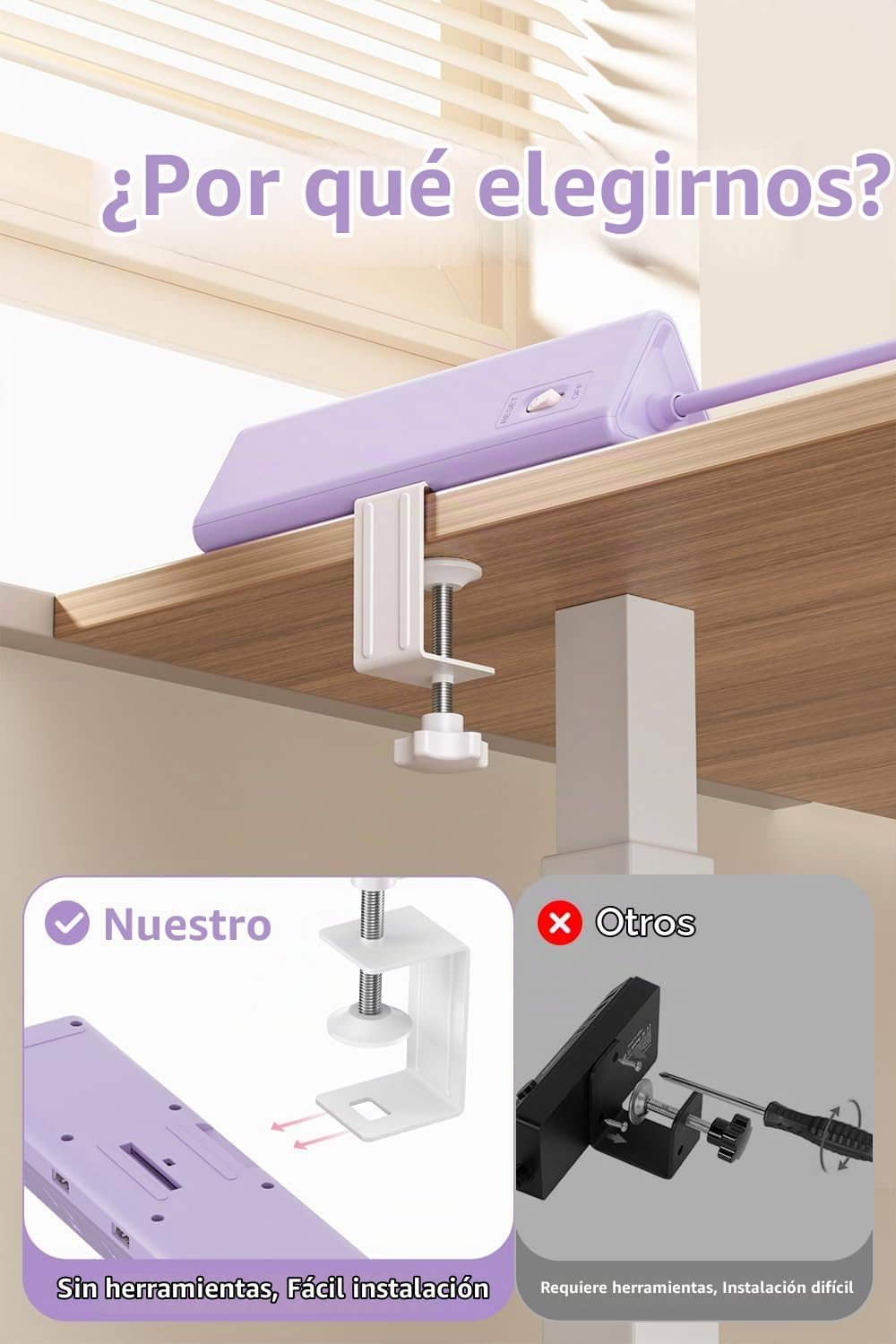 Regleta de alimentación con abrazadera de escritorio USBC, carga
