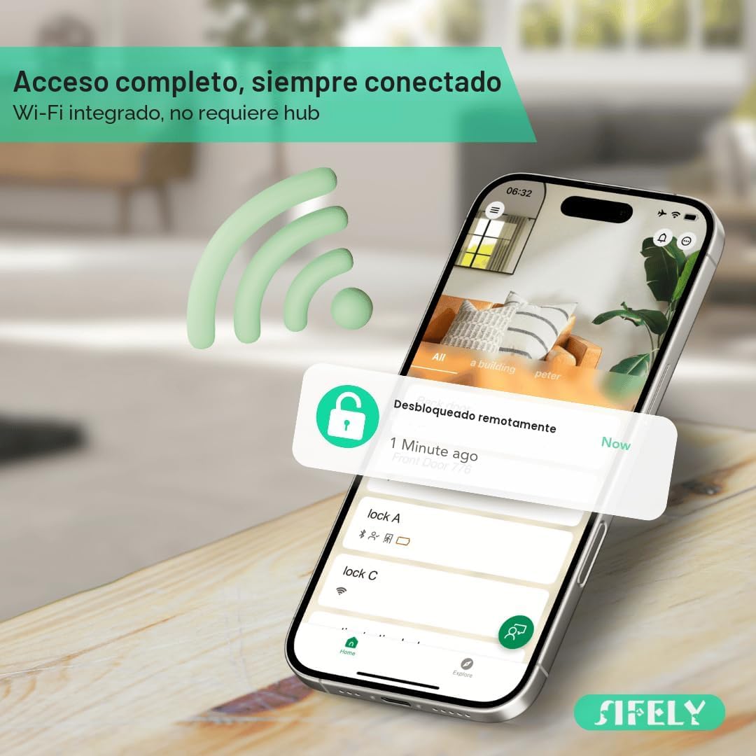 Cerradura de puerta inteligente con huella digital WiFi integrada c...