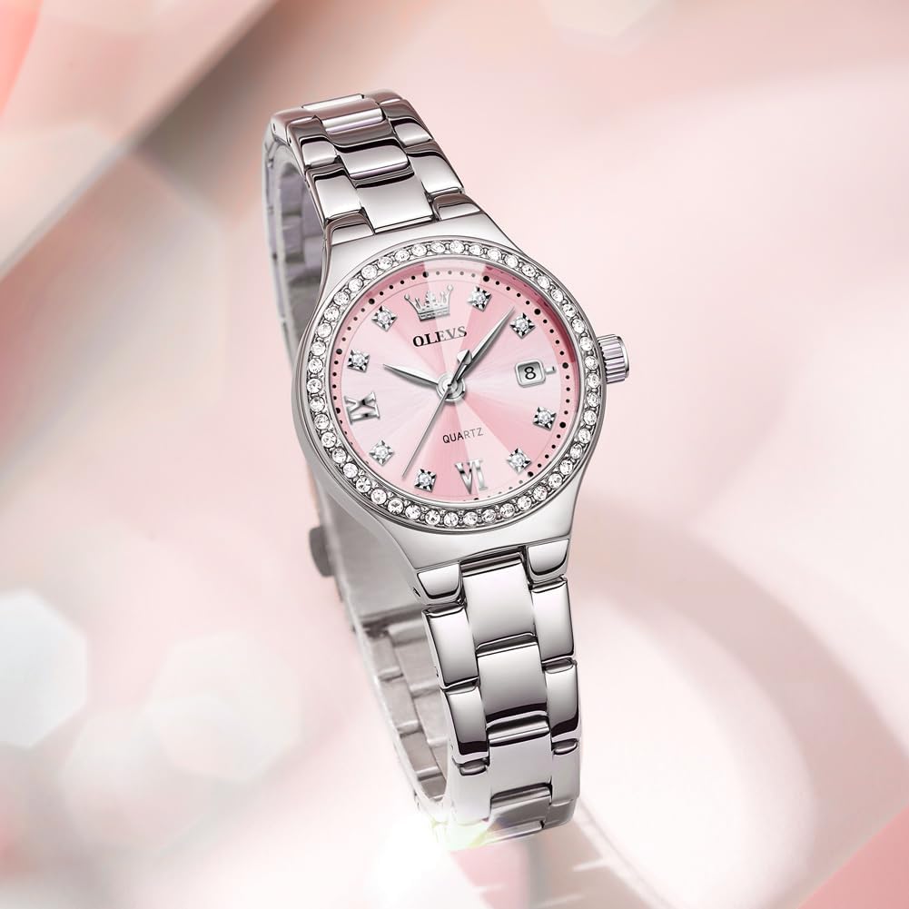 OLEVS Reloj para Mujer Plateado de Acero Inoxidable Elegante Analógico Lúmenes Visibles