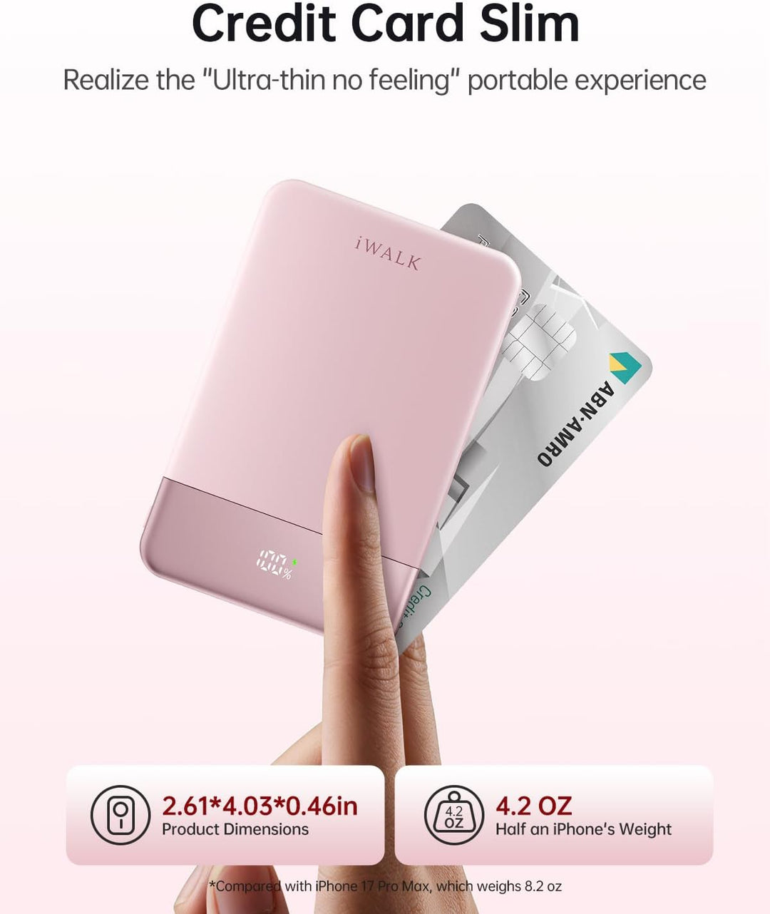 iWALK Cargador Portátil Magnético 5000mAh, Rosa