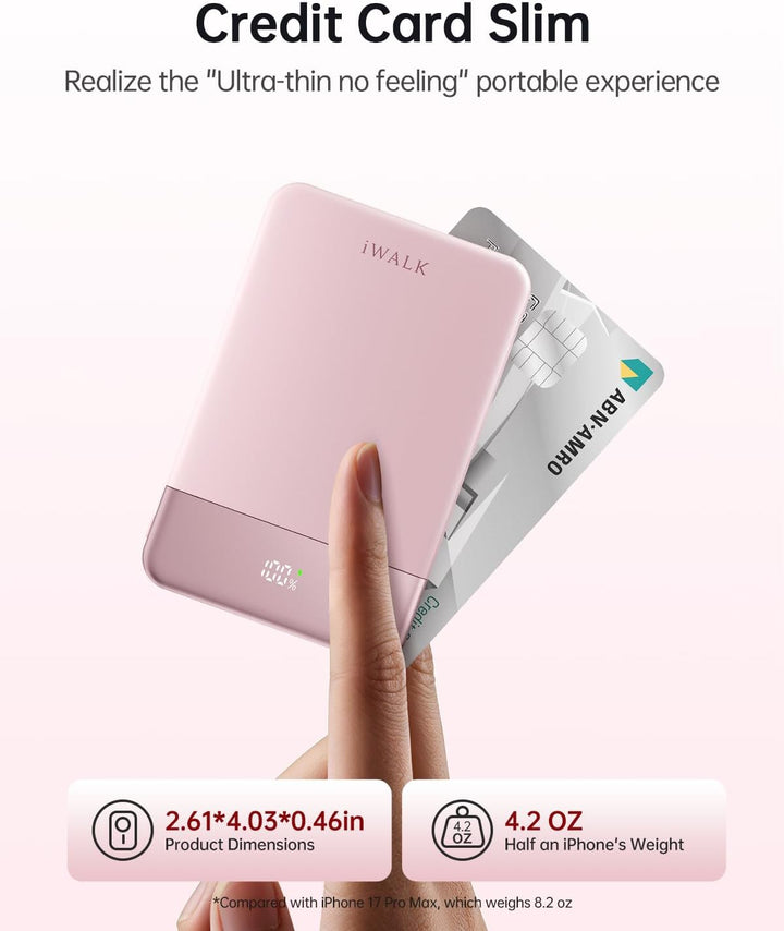 iWALK Cargador Portátil Magnético 5000mAh, Rosa