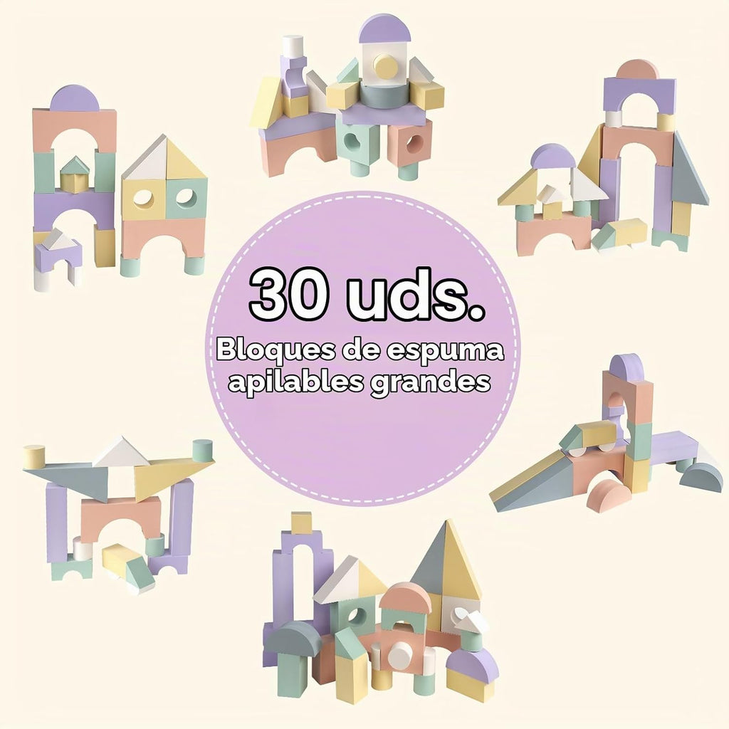 Bloques grandes de espuma de construcción para niños pequeños, juego de bloques de construcción de espuma EVA apilables, no tóxico, lavable, juguetes de construcción de aprendizaje temprano y regalos para niños y niñas (rosa, piezas, 30)