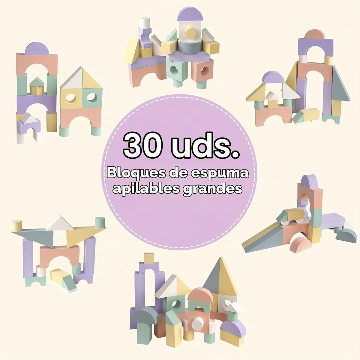 Bloques grandes de espuma de construcción para niños pequeños, juego de bloques de construcción de espuma EVA apilables, no tóxico, lavable, juguetes de construcción de aprendizaje temprano y regalos para niños y niñas (rosa, piezas, 30)