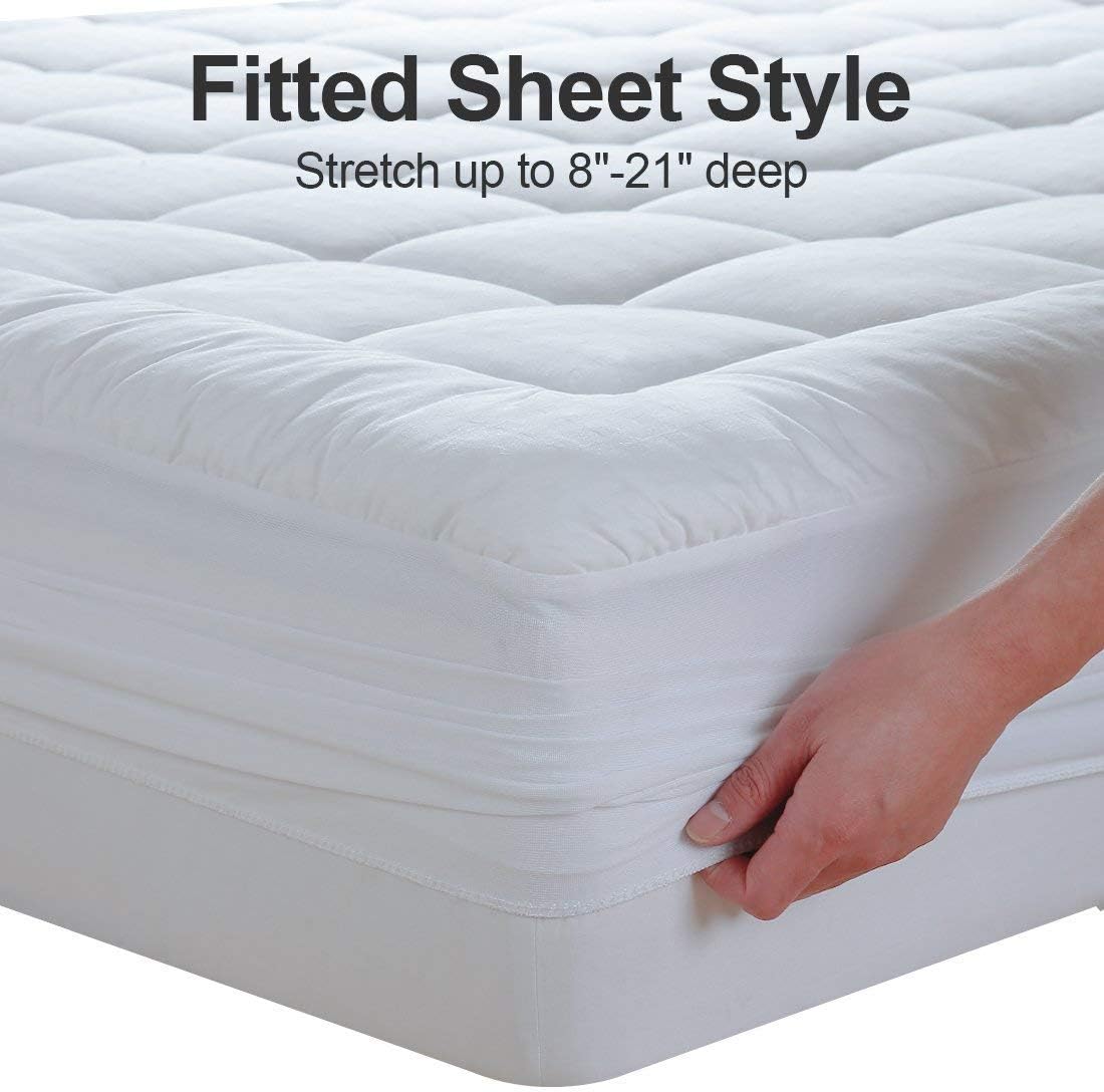 EASELAND Funda de colchón tamaño Queen, protector de colchón acolchado con parte superior de algodón, se estira hasta 8-21 pulgadas, bolsillo profundo, colchoneta refrescante (60x80 pulgadas, blanco)
