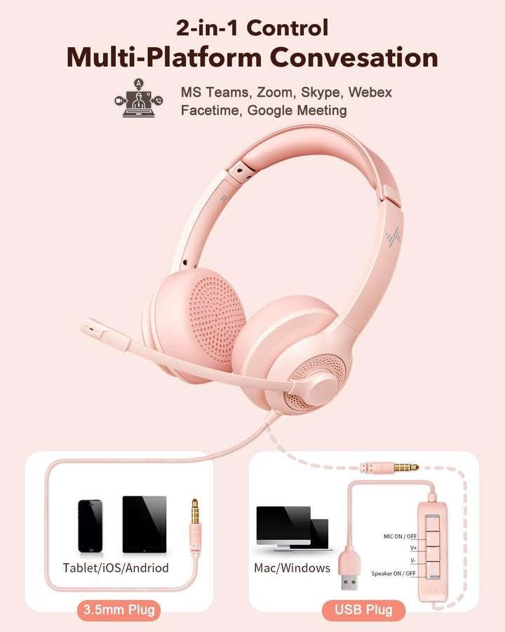 Auriculares JIAMQISHI USB con micrófono para PC, auriculares de com...