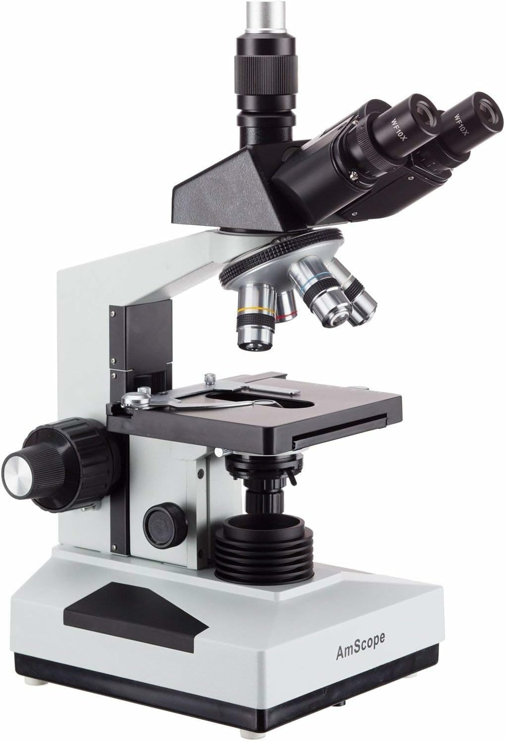 AmScope T490B Microscopio trinocular compuesto, ampliación de 40X-2000X, luz halógena, condensador Abbe, mesa mecánica de 2 capas, óptica de alta resolución, premiado con el n.° 6 entre los 10 mejores microscopios de 2016