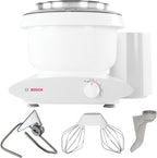 Bosch Universal Plus - Batidora de pie de 500 vatios, 6.5 cuartos, con látigos de alambre, gancho para masa y paquete de extensor de gancho para masa NutriMill