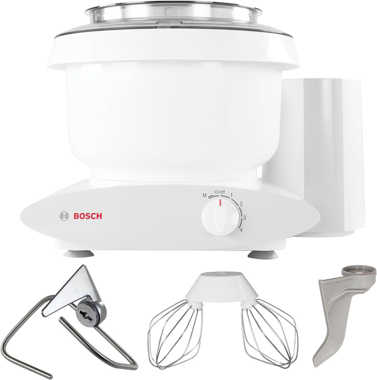 Bosch Universal Plus - Batidora de pie de 500 vatios, 6.5 cuartos, con látigos de alambre, gancho para masa y paquete de extensor de gancho para masa NutriMill