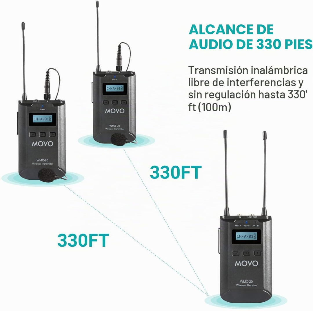 Movo WMX-20-DUO Sistema de micrófono inalámbrico UHF de 48 canales...