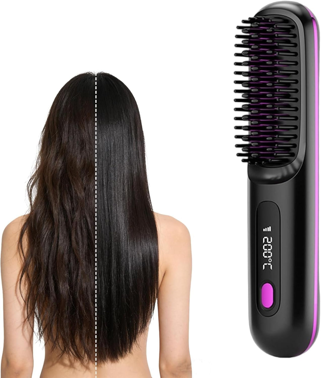 Cepillo de pelo inalámbrico para cabello corto, cepillos alisadores...