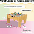 KidKraft Mesa de actividades reversible de madera con tabla con 195 ladrillos de construcción, gris y natural, regalo para mayores de 3 años