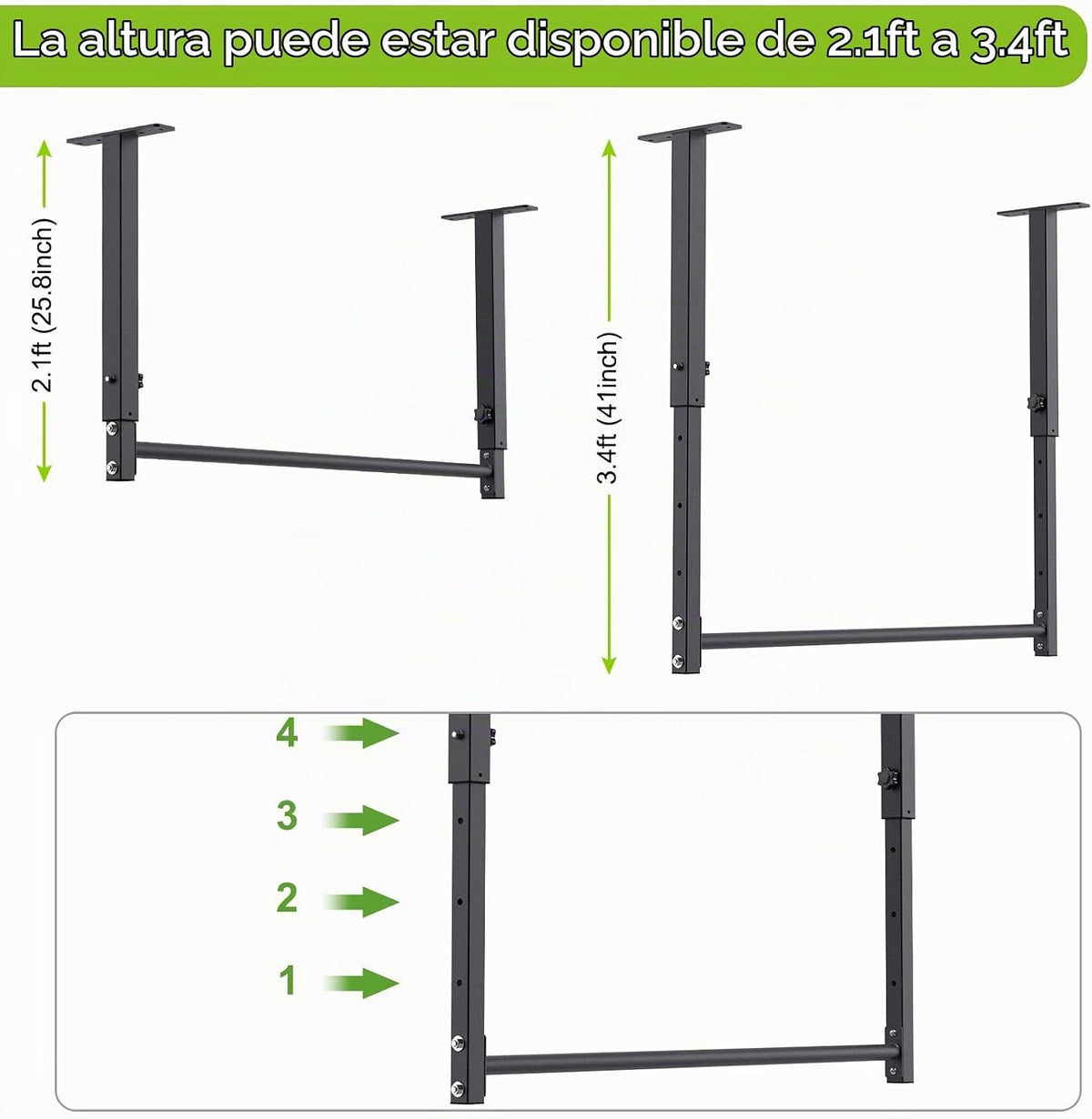 Kipika Barra de dominadas montada en el techo de 48 pulgadas, barra de barbilla multiagarre resistente, barra de dominadas montada, altura ajustable, bandas de dominadas para dominadas y estiramiento