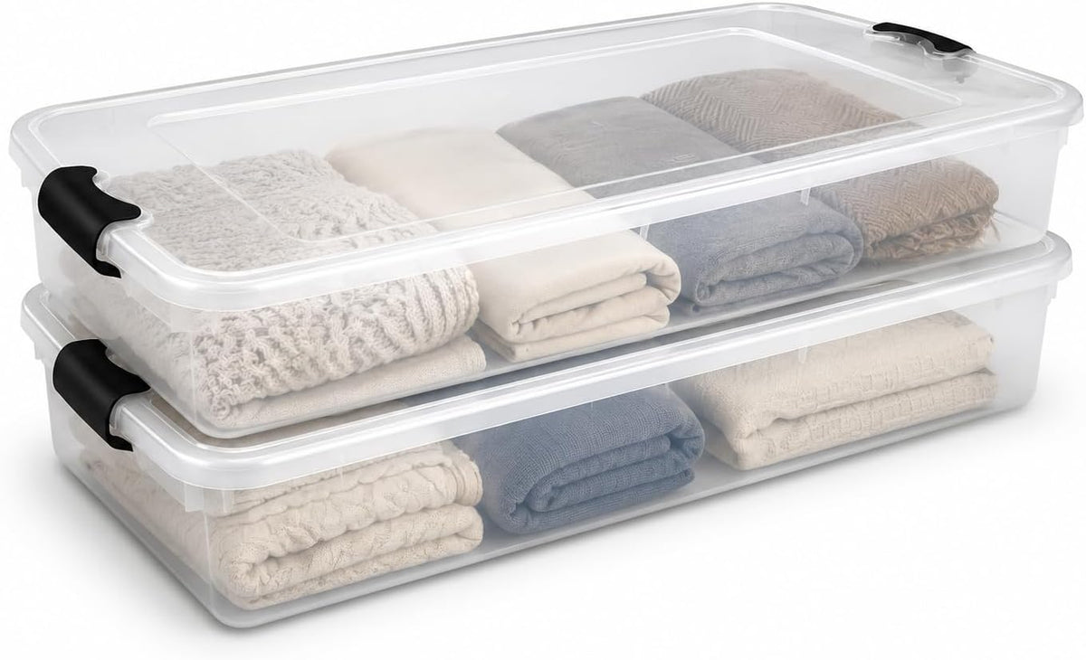 HOMZ - Contenedor de plástico transparente para guardar debajo de la cama