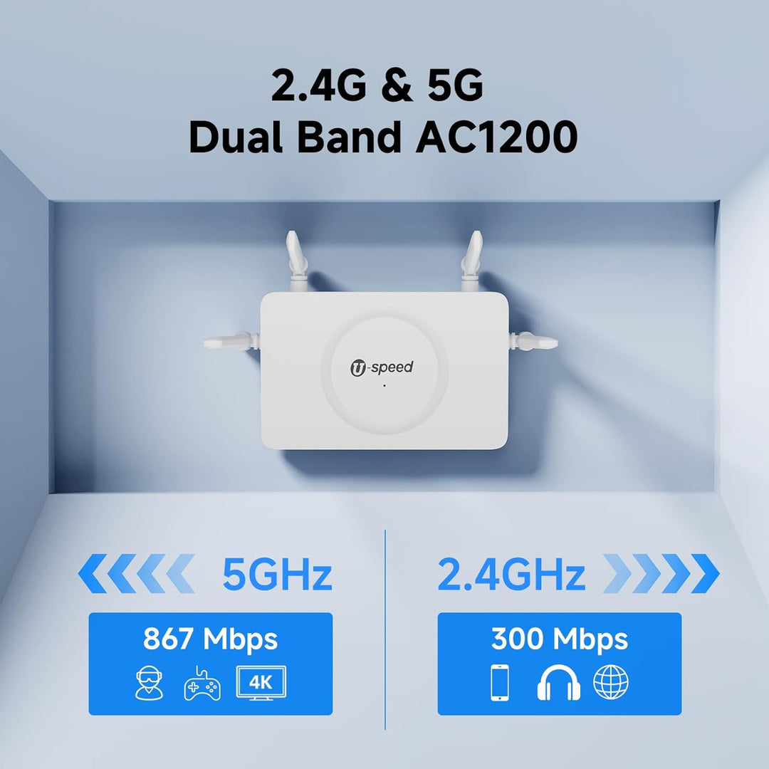U-SPEED Enrutador WiFi AC1200 Router inalámbrico de doble banda, ve...