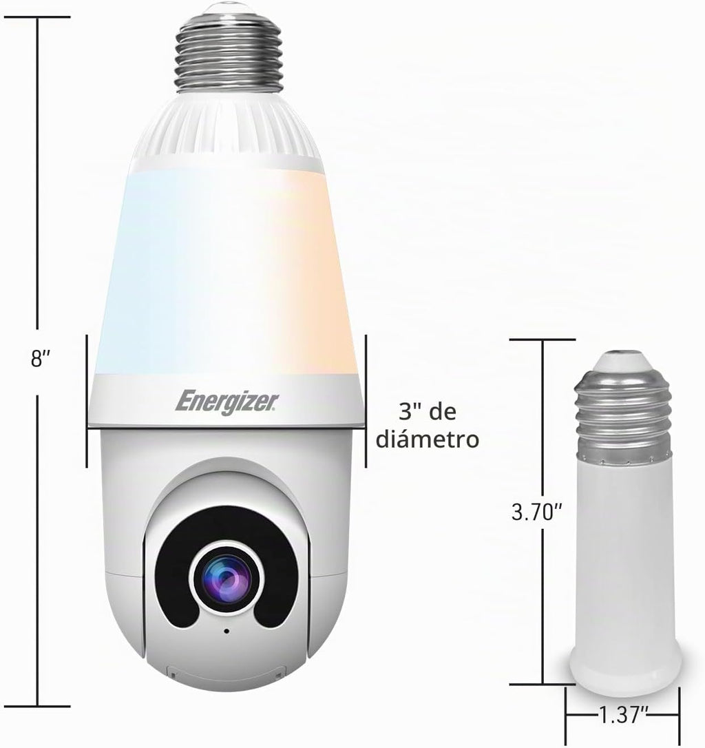 Energizer Cámara de seguridad inteligente con bombilla 2K, luz LED de 1000 lúmenes, cámara de enchufe Wi-Fi 5G y 2.4G para exteriores, seguimiento automático de inclinación panorámica, (detecciones