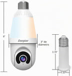 Energizer Cámara de seguridad inteligente con bombilla 2K, luz LED de 1000 lúmenes, cámara de enchufe Wi-Fi 5G y 2.4G para exteriores, seguimiento automático de inclinación panorámica, (detecciones