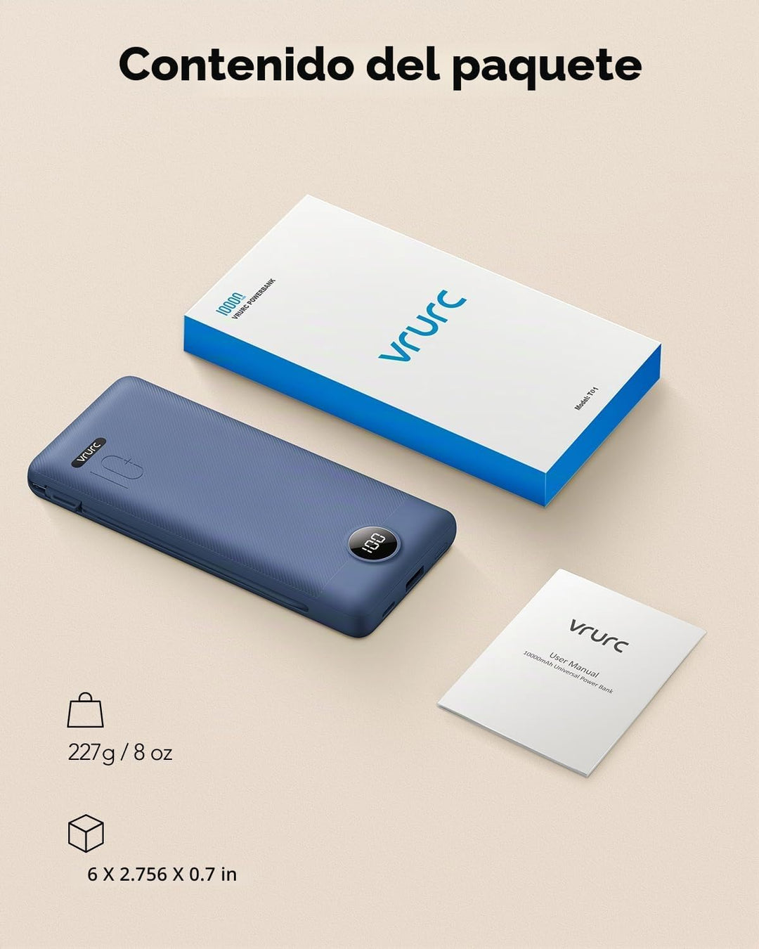 VRURC Cargador portátil con cables integrados y enchufe de pared de...