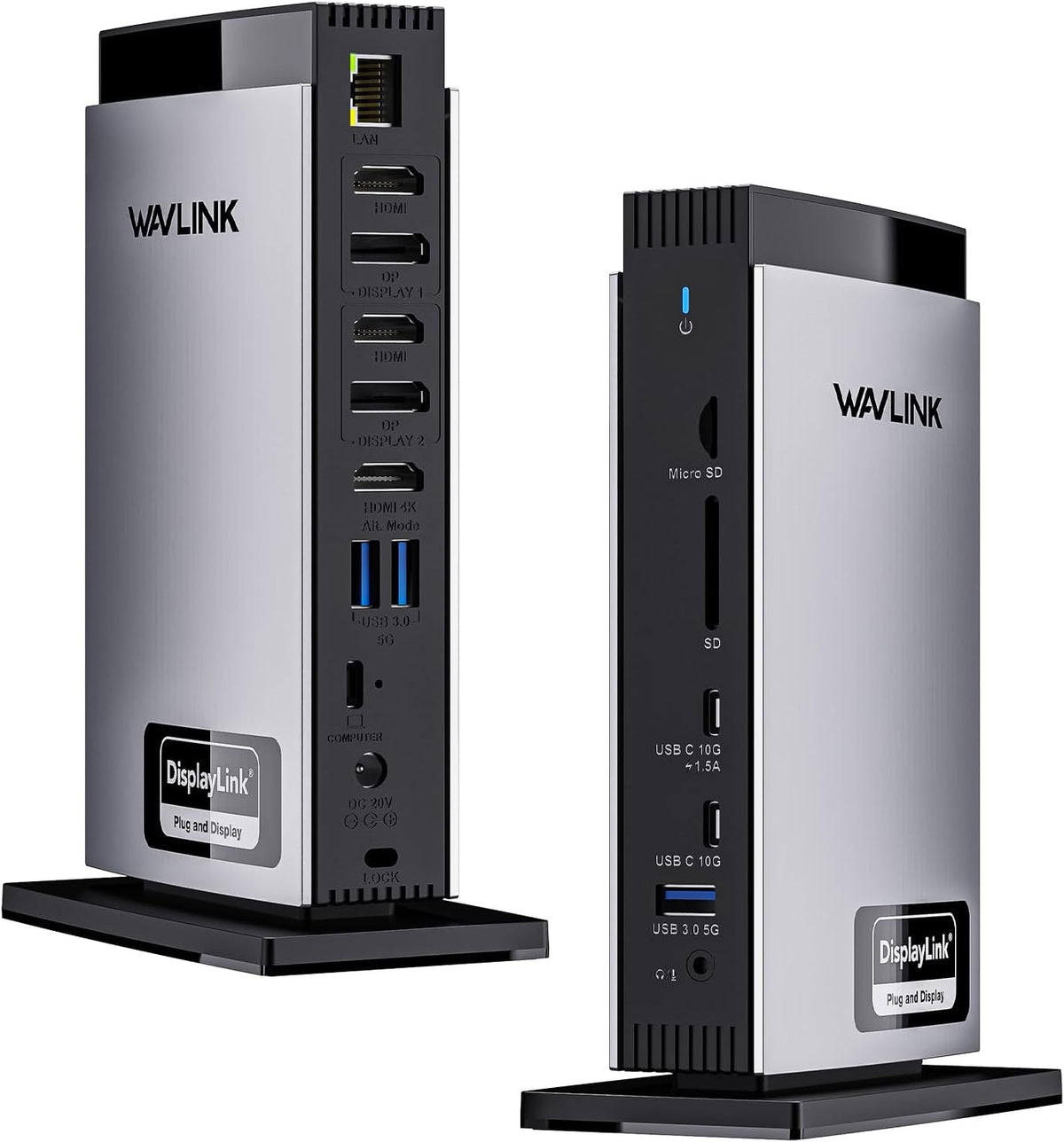 Estación de acoplamiento WAVLINK 3 monitores, triple 4K@60Hz para MacBook M1/M2/M3/M4/Windows, dock Displaylink con 3X HDMI o 2X DisplayPort, 130WPD, 5 puertos USB, Ethernet, Audio, SD/TF