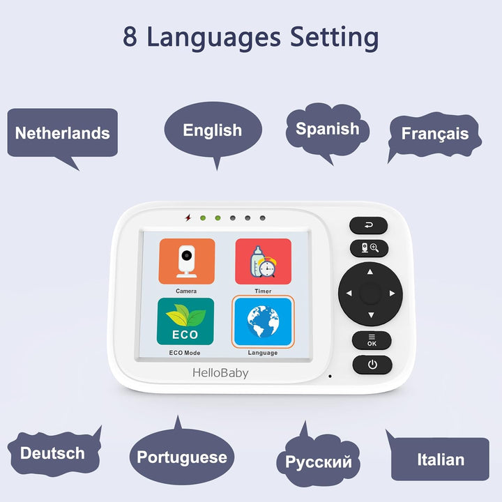 HelloBaby Monitor de bebé con cámara y audio, pantalla IPS de 3.2 p...