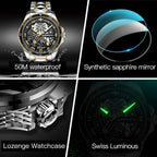 OLEVS Reloj cronógrafo de acero inoxidable impermeable para hombre