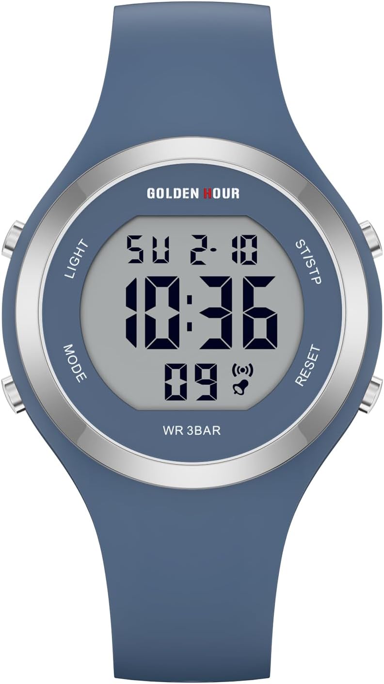 GOLDEN HOUR Reloj deportivo impermeable para mujer con cronógrafo digital y correa de silicona