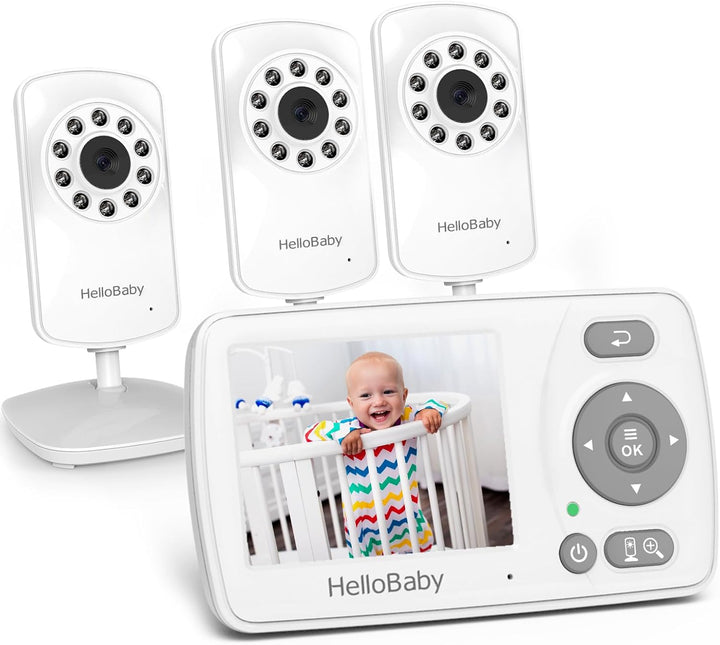 HelloBaby Monitor con 3 cámaras, pantalla de viaje portátil de 2.4...
