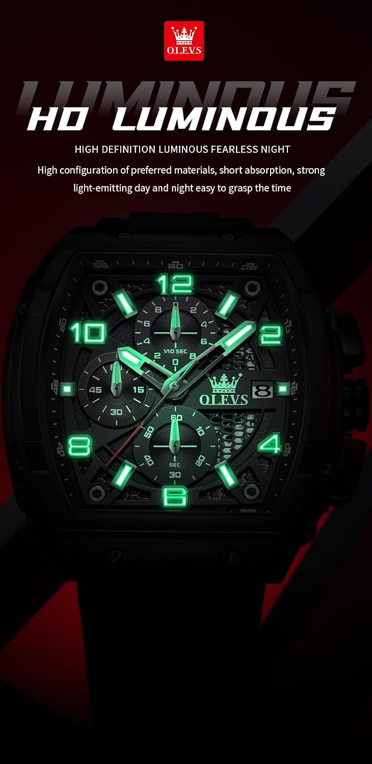 OLEVS Reloj Cuadrado para Hombres Grande Resistente al Agua Multifuncional Reloj Casual para Hombres de Negocios