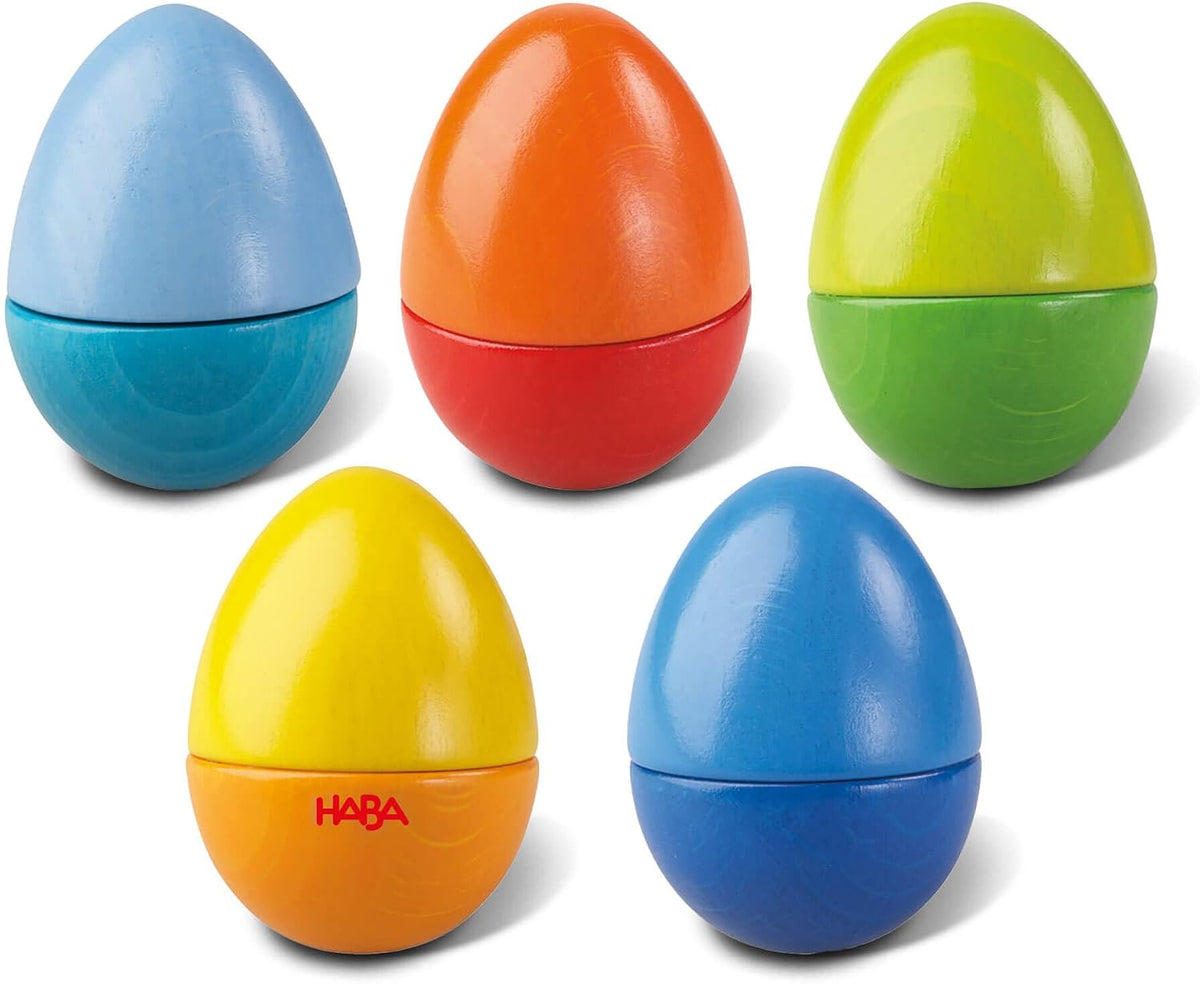 Huevos musicales Haba, huevos de madera con acústica y 5 sonidos (fabricado en Alemania)