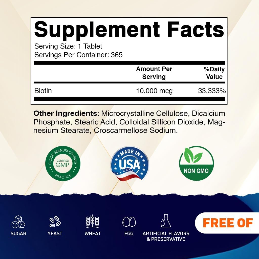Vitamatic Biotina 10,000 mcg (10 mg) para cabello, piel y uñas más...