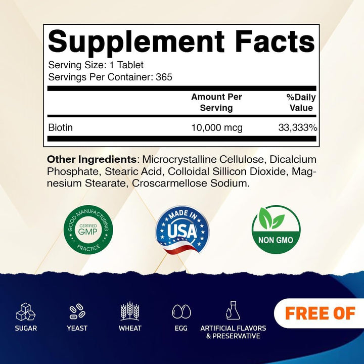 Vitamatic Biotina 10,000 mcg (10 mg) para cabello, piel y uñas más...