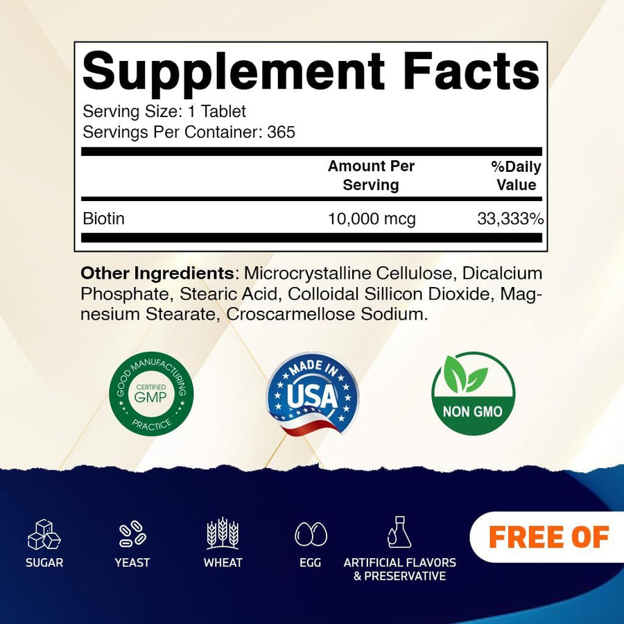 Vitamatic Biotina 10,000 mcg (10 mg) para cabello, piel y uñas más...