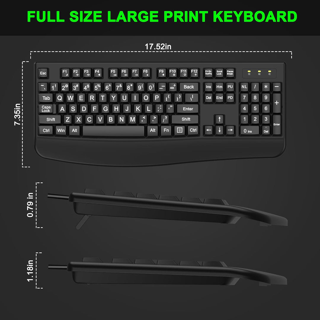 QUASIO Teclado de impresión grande, 2.4 G, ergonómico de tamaño com...