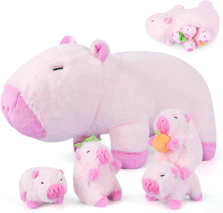 SuzziPals Peluche Capybara rosa 5 en 1 con bebés en el interior, ju...