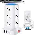 Regleta de alimentación con 12 tomas, 4 USB (1 USB C), cable de extensión de 6.5 pies con múltiples tomas, estación de carga, torre de regleta de alimentación, suministros de escritorio de oficina en