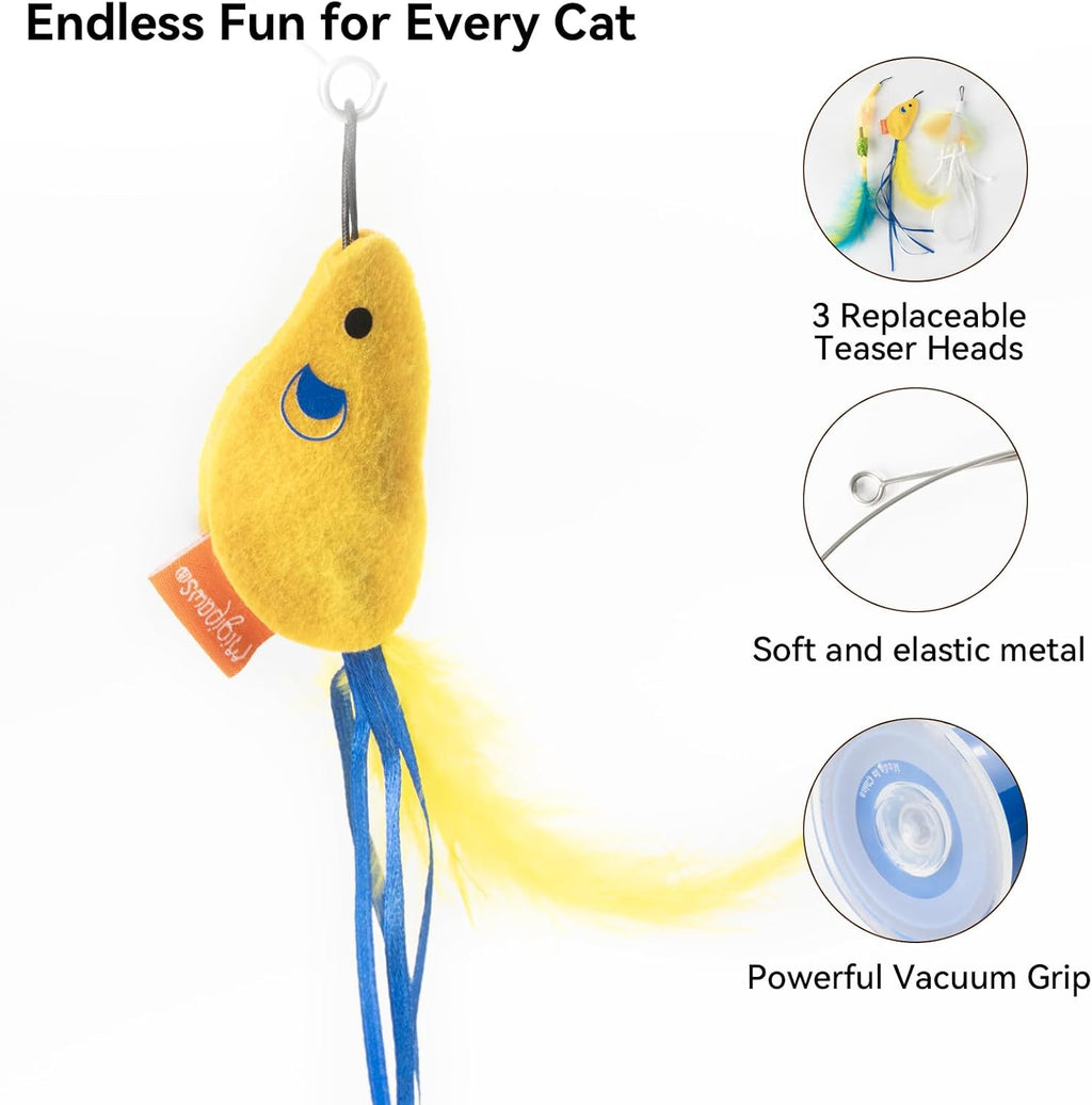 Migipaws Juguete automático interactivo para gatos con ventosa fuerte, alambre flexible de 27.6 in y diseño de doblez de bricolaje, juguete de ejercicio recargable para gatos con temporizador automático para gatos de interior (azul)