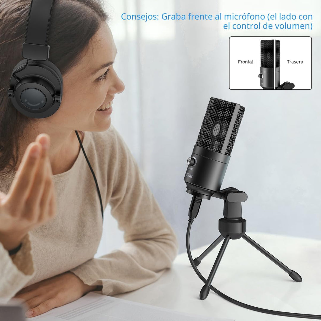 FIFINE Micrófono USB, Micrófono de condensador de metal para grabar...