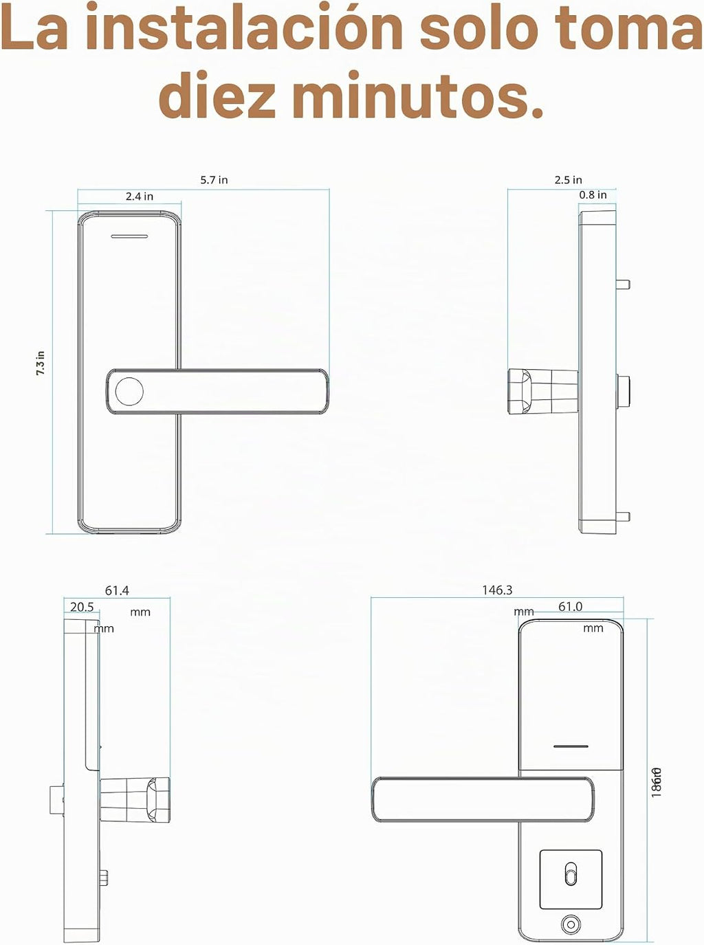 NGTeco Cerradura de puerta inteligente con manija de palanca, cerrojo de huella digital sin llave Wi-Fi, control de aplicación y teclado de pantalla táctil para puerta delantera
