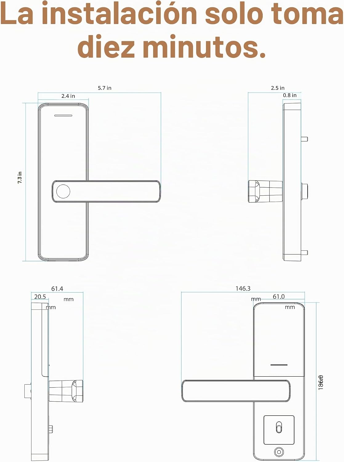 NGTeco Cerradura de puerta inteligente con manija de palanca, cerrojo de huella digital sin llave Wi-Fi, control de aplicación y teclado de pantalla táctil para puerta delantera