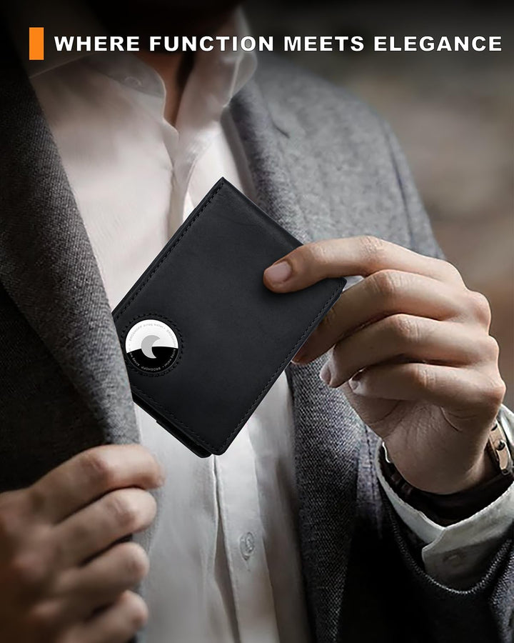 BROSHOPP Billetera Airtag para Hombres, Billetera Bifold de Cuero d...