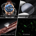 OLEVS Reloj de vestir de cuero para hombre, casual, cuarzo, marrón, pulsera, con fecha
