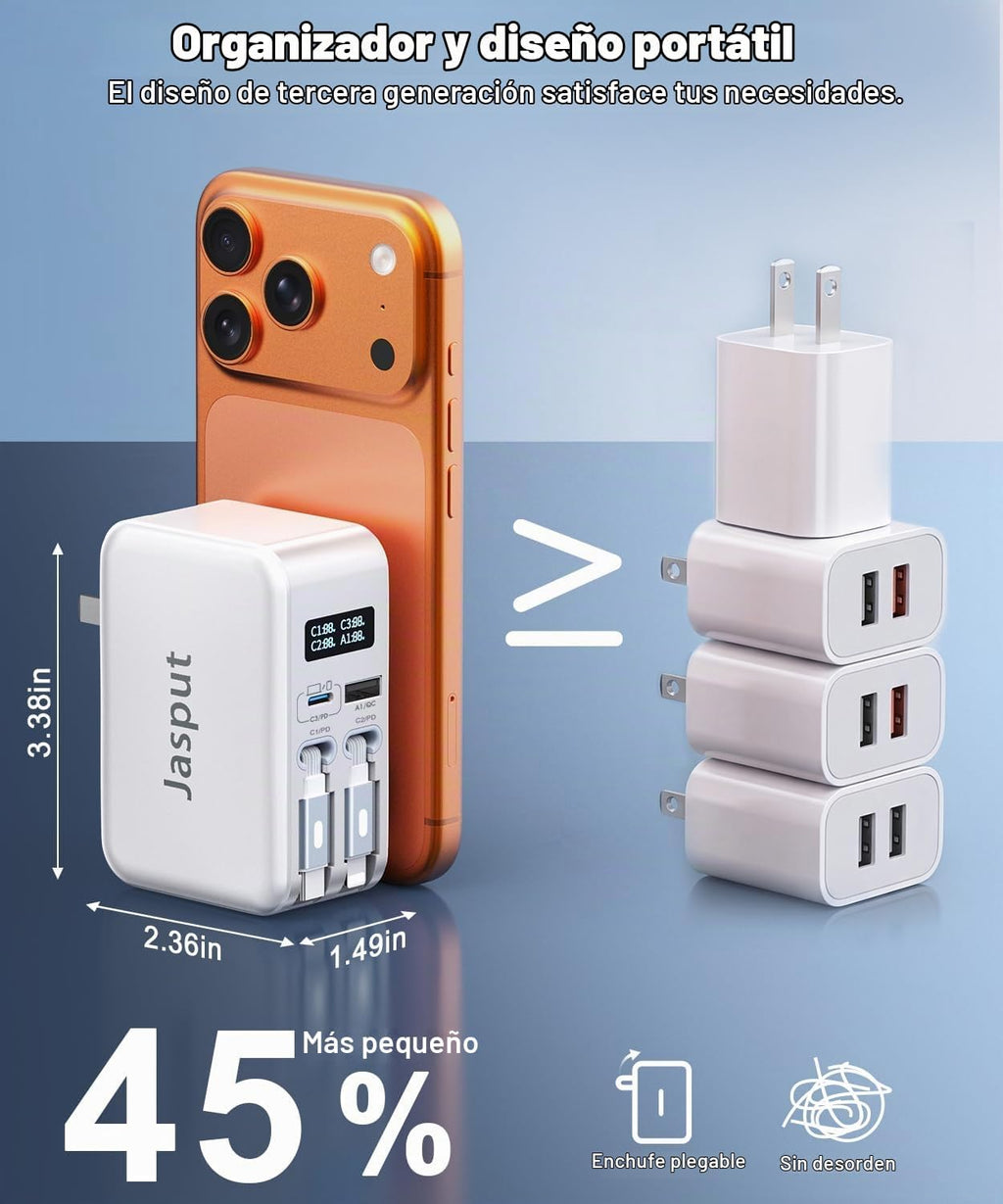 4 en 1 cargador de pared retráctil, cargador de teléfono retráctil 67W con