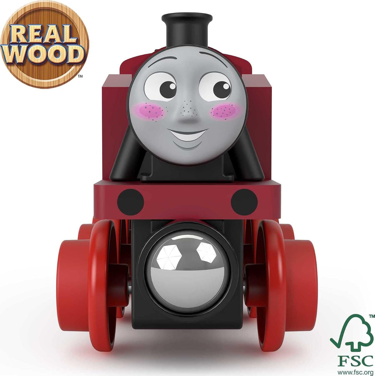 Thomas & Friends Ferrocarril de madera, motor Rosie, tren de juguete hecho de madera de origen sostenible para niños pequeños y preescolares