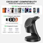 Estación de carga inalámbrica 3 en 1 para dispositivos Apple, cargador Magsafe para iPhone 17 16 15 14 13 12 Pro/Max/Plus/Mini estación de carga inalámbrica para AirPods 2/3/4/Pro iWatch Ultra11/10/9/8/7/SE/6/5/4/3/2