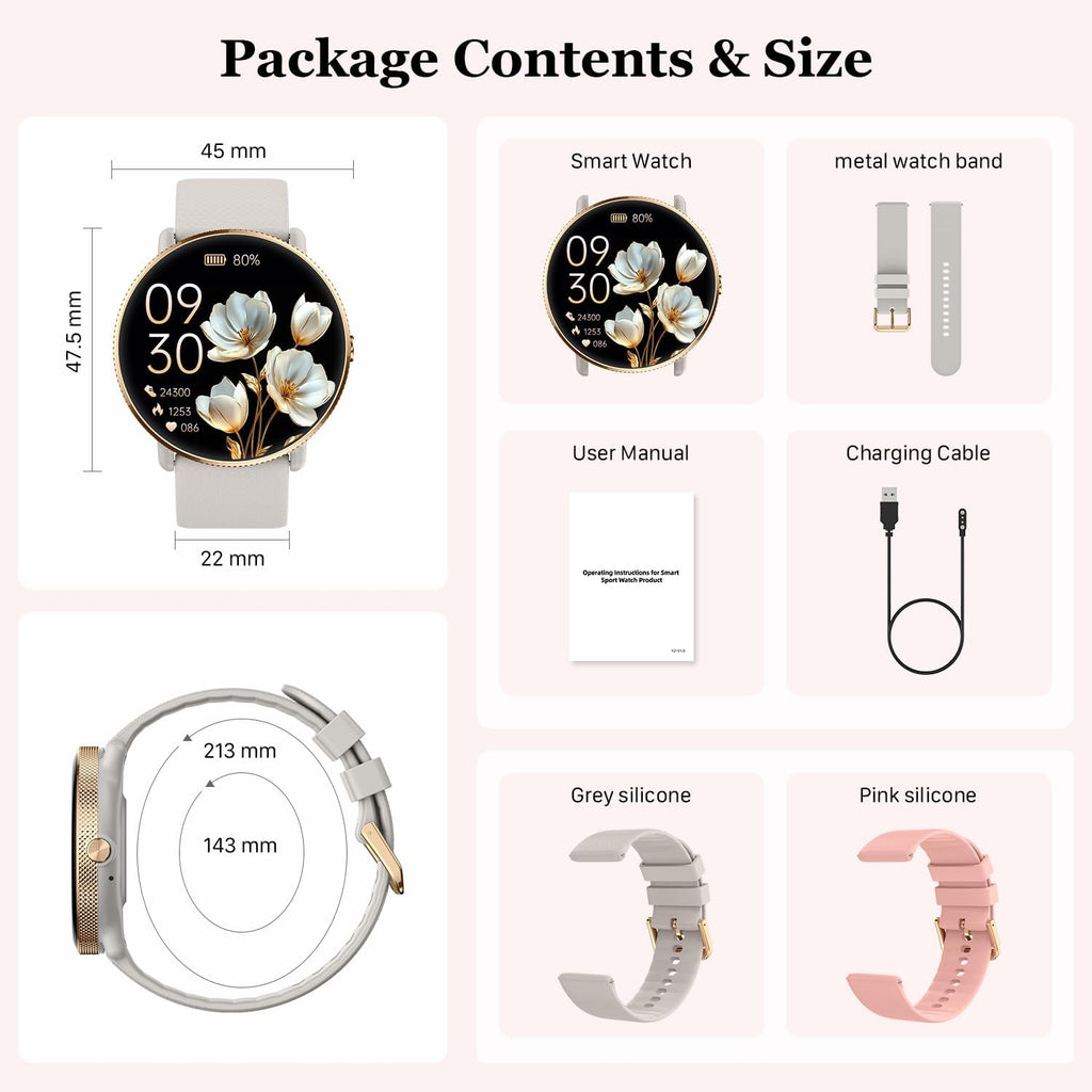 Reloj inteligente para mujer con rastreador de ejercicio: resistente al agua con Bluetooth para respuesta de llamadas, relojes inteligentes para Android/iPhone, digital, reloj inteligente