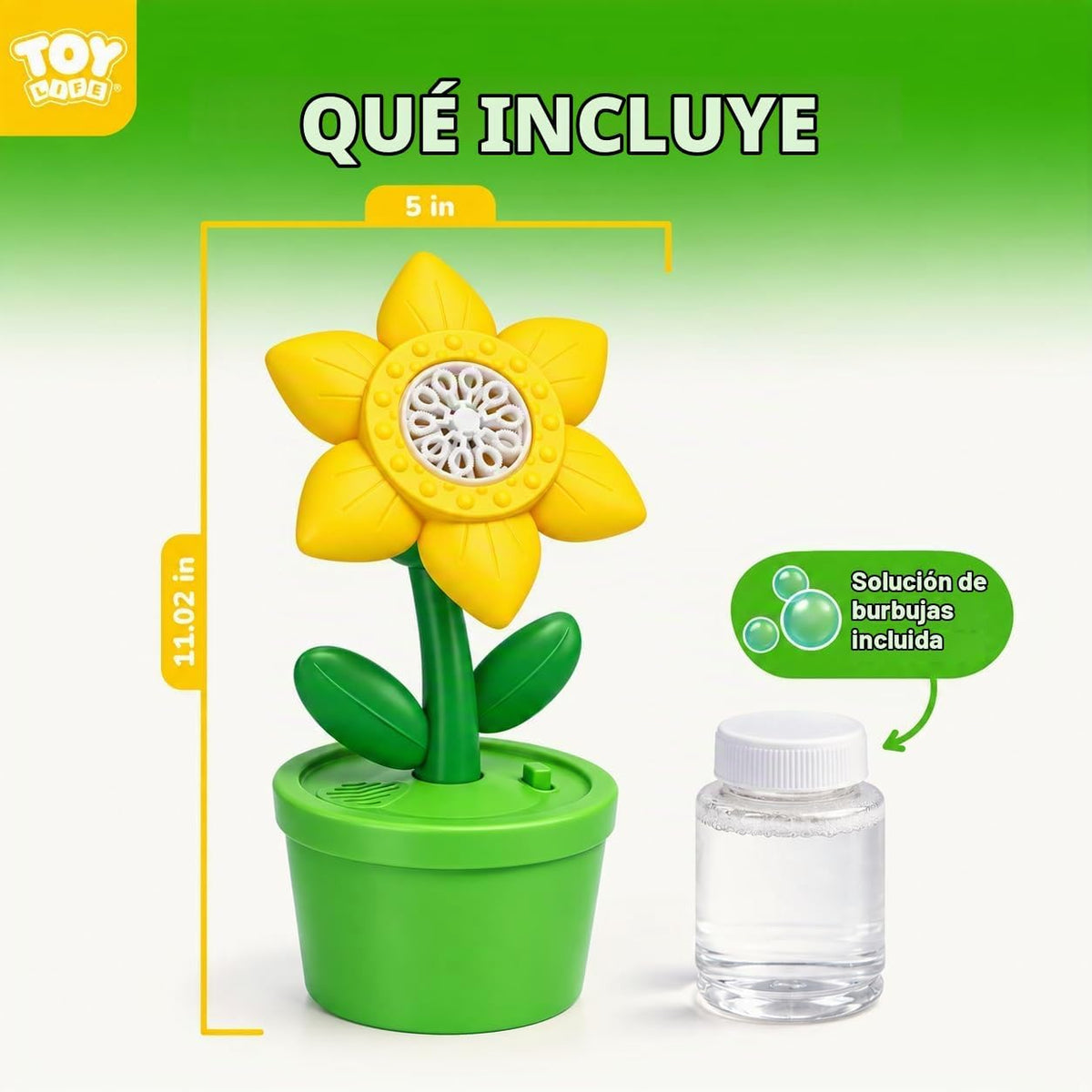 TOY Life Máquina de burbujas Daisy con luces LED y música, juguete de