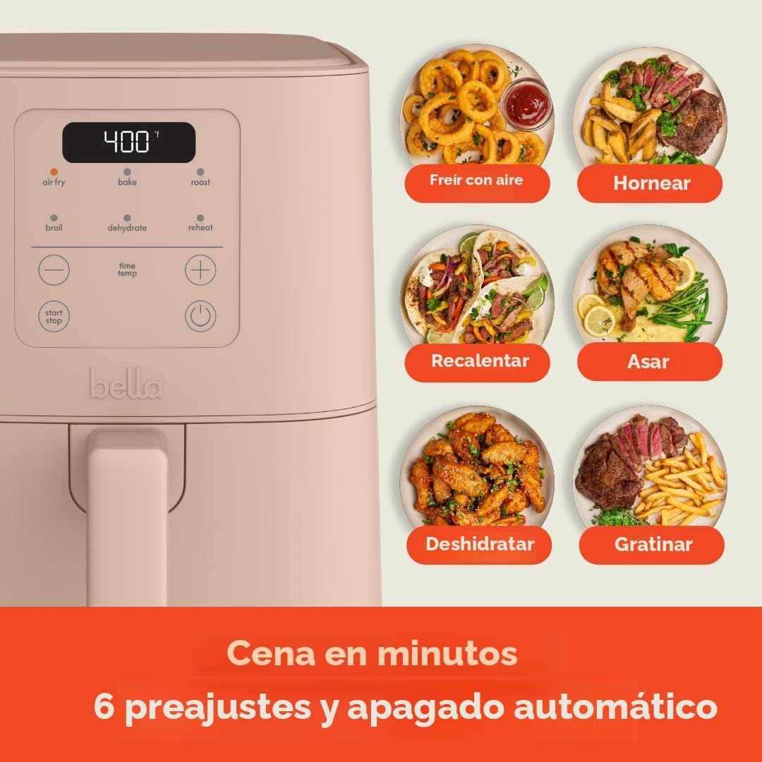 bella Freidora de Aire Delgada de 4 Cuartos, Utensilios de Cocina que Se Adaptan a Cualquier Lugar™, Revestimiento Antiadherente de Cerámica EverGood™, Temperatura Ajustable, 6 Opciones de Cocción