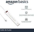 Lámpara Amazon Basics Regleta protectora de sobretensiones, 6 tomas, 790 julios, interruptor de circuito, indicador LED, cable de extensión de 6 pies, color blanco (paquete de 2)