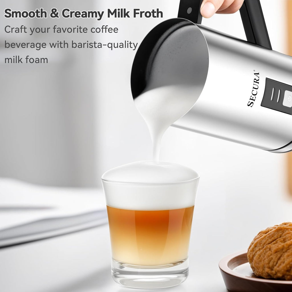 Vaporizador y calentado de leche eléctrico autmático, de Secura., Acero inoxidable