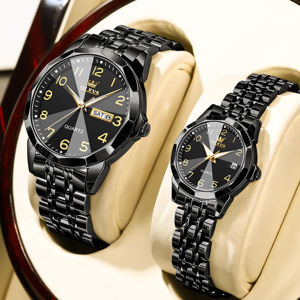 OLEVS Relojes de Pareja de San Valentín - Lujo, Moda para Hombre y Mujer, Juego de Relojes